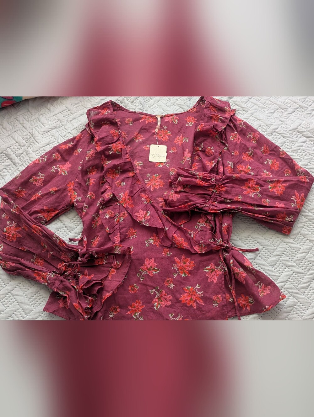 Free People Amanda Ruffle Wrap Top (L) - Picture 8 of 11